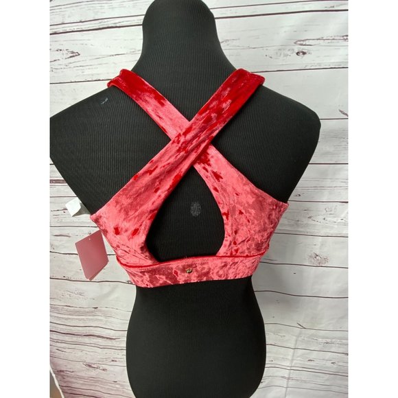 Fabletics Crushed Velvet Velour Red Twist Women's Size M‎ Sports Bra - Picture 3 of 8